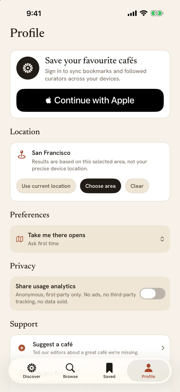 A private-by-default profile screen